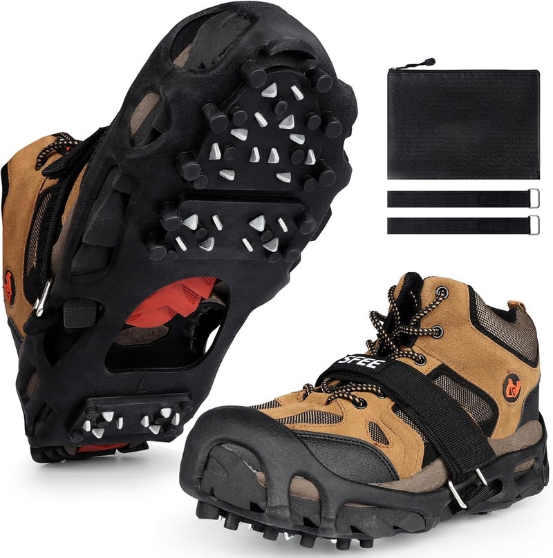 Sfee Crampons Ice Cleats for Shoes and Boots, 28 Steel Shoe Spikes Ultra-Grip Ice Cleats for Men Women Non-Slip Snow Traction Ice Grippers for Shoes and Boots for Walking, Hiking, Climbing, Fishing - Image 1
